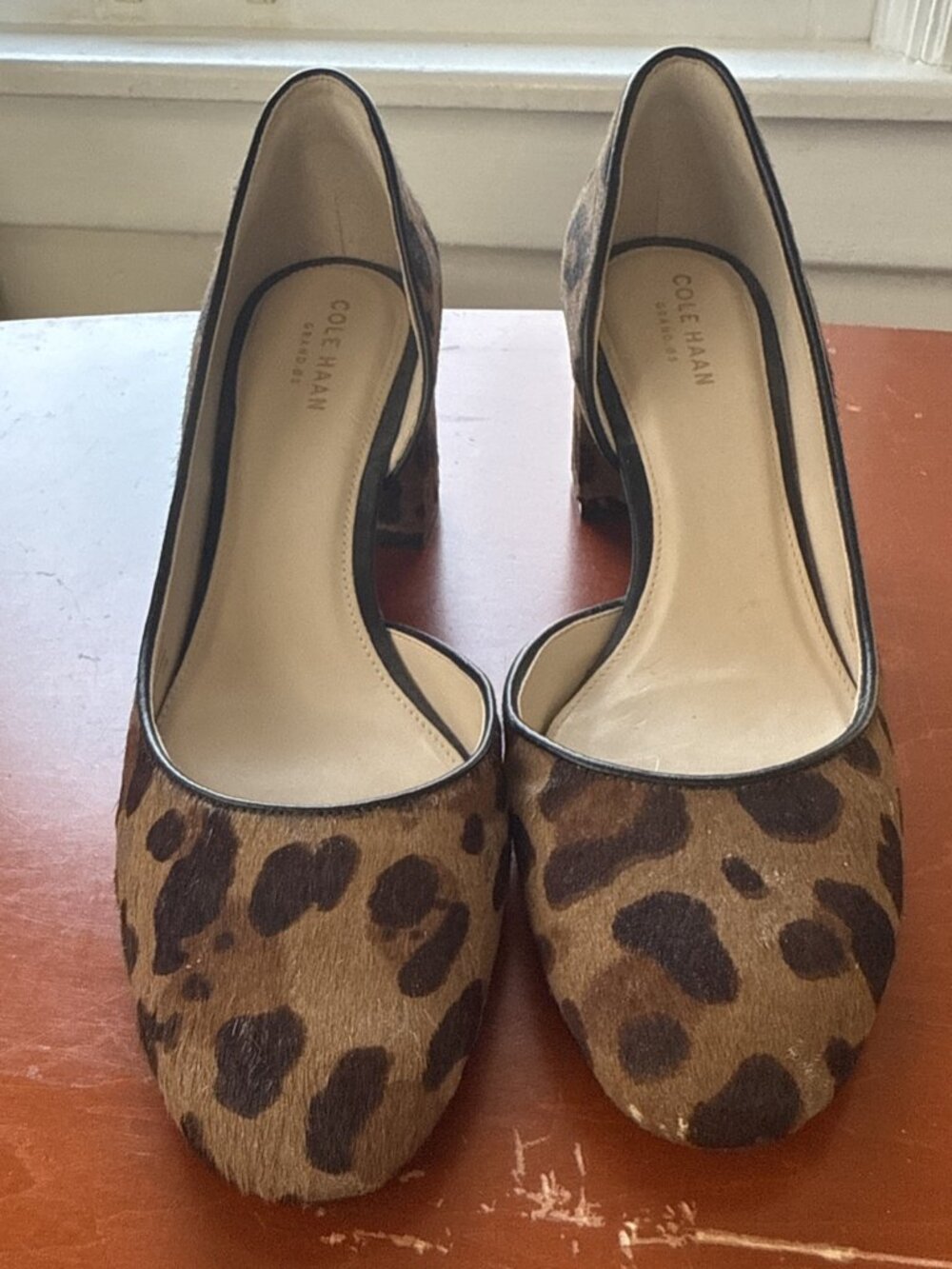 Cole Haan Daina D’Orsay Animal Print Haircalf Round Toe Block Heel Pumps Sz 7.5B